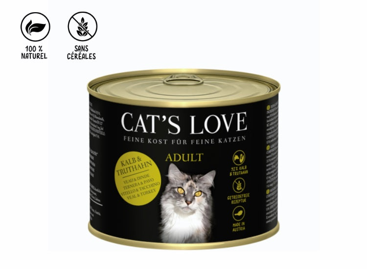 CAT'S LOVE | Adulte Mix veau & dinde et herbe à chat 200g