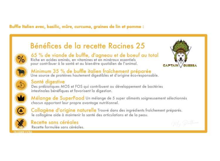 Captain Guebba | Croquettes pour chien adulte "Racines 25" Buffle italien